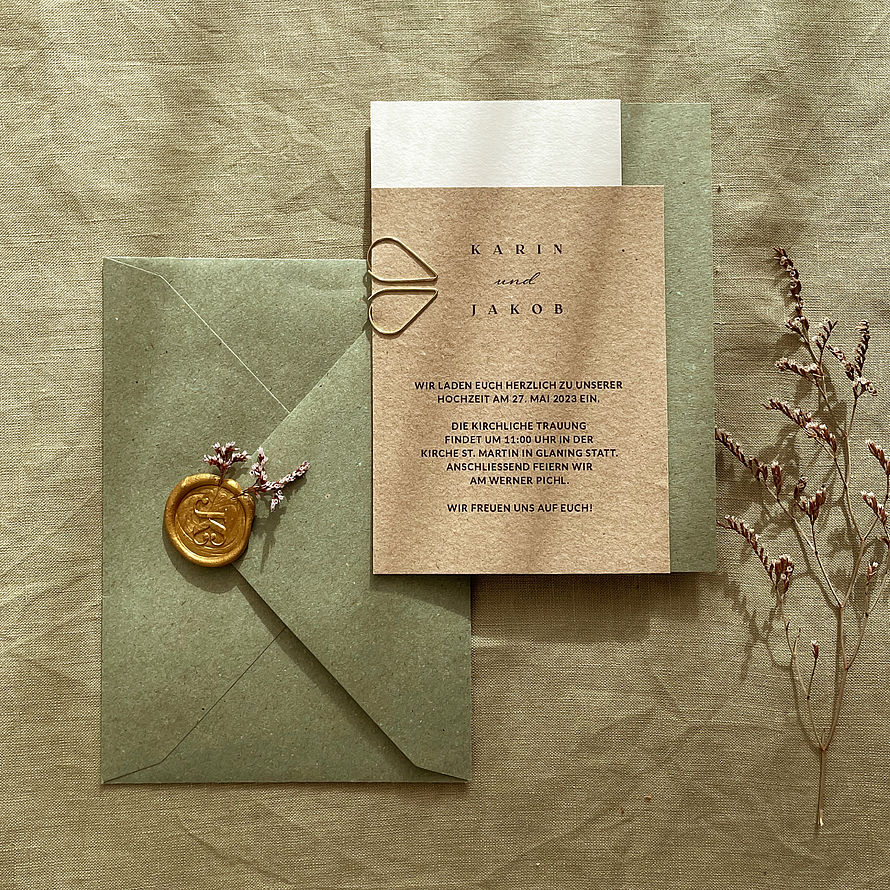 Einladungen Hochzeit - handgeschöpftes Papier - Hochzeitslogo